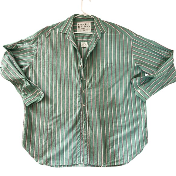 Frank & Eileen Tops - Frank & Eileen Shirley Oversized Green Striped Cotton Button Down Shirt Women M